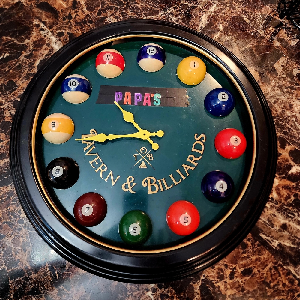 Tavern & Billiards Wall Clock with Multicolor Billiard Balls